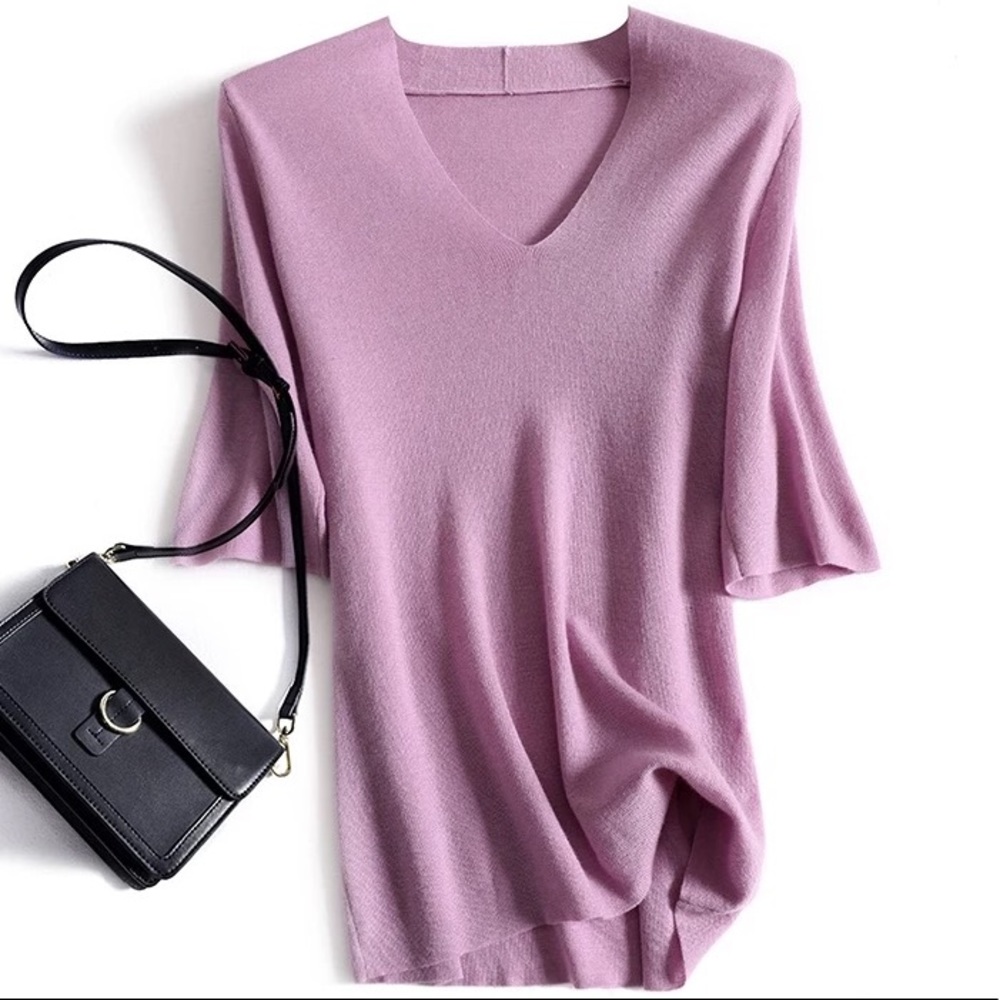 Lavender Cashmere Knitted Short Sleeves Shirt